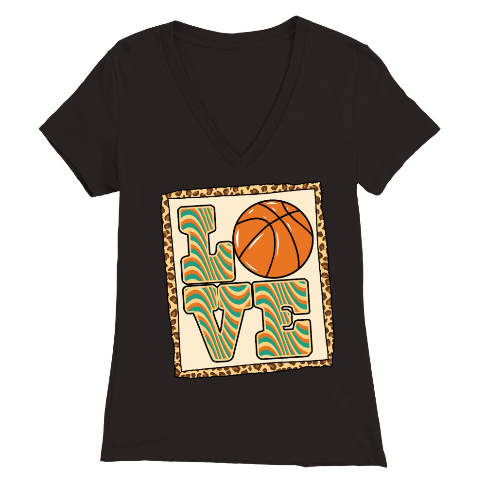Love Basketball Leopard Premium Womens V-Neck T-shirt