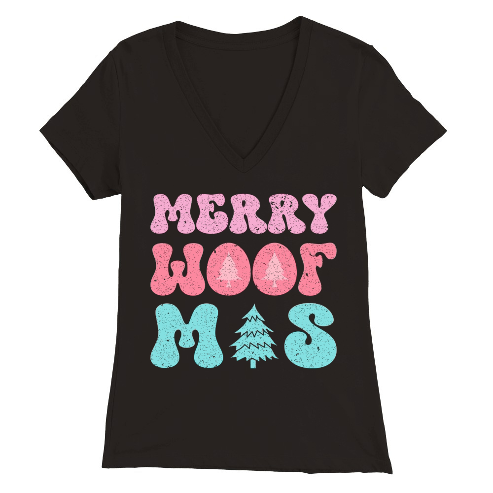 Merry Woofmas Distressed Premium Womens V-Neck T-shirt