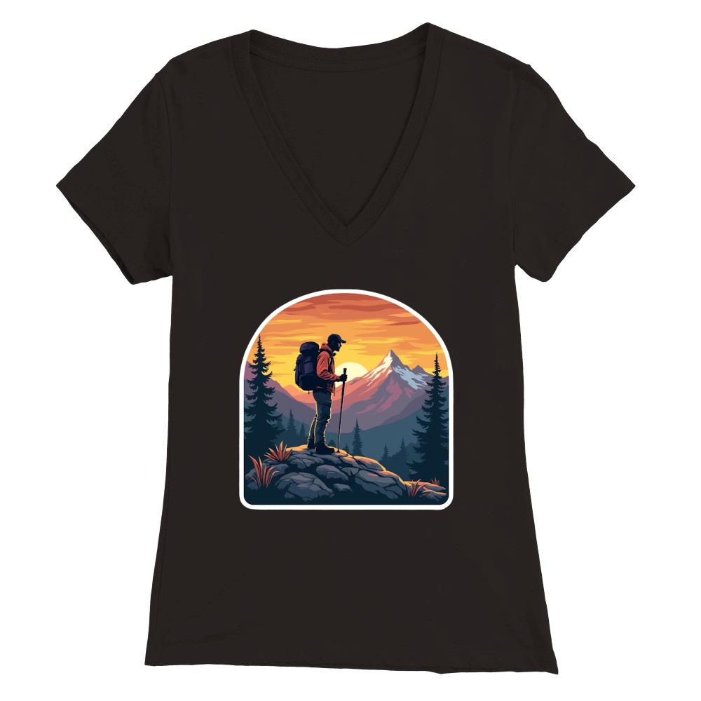 Mountain explorer hiking adventure Illus 03 Premium Womens V-Neck T-shirt