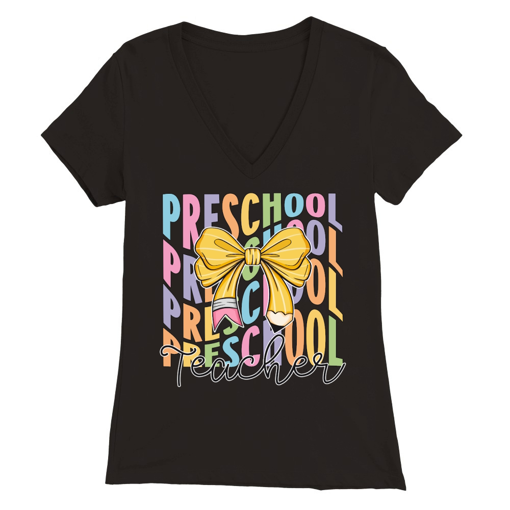 preschool teacher bow wavy Premium Womens V-Neck T-shirt