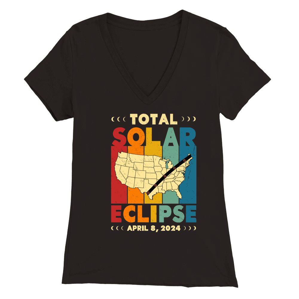 Vintage Total Solar Eclipse 2024 USA Map Premium Womens V-Neck T-shirt