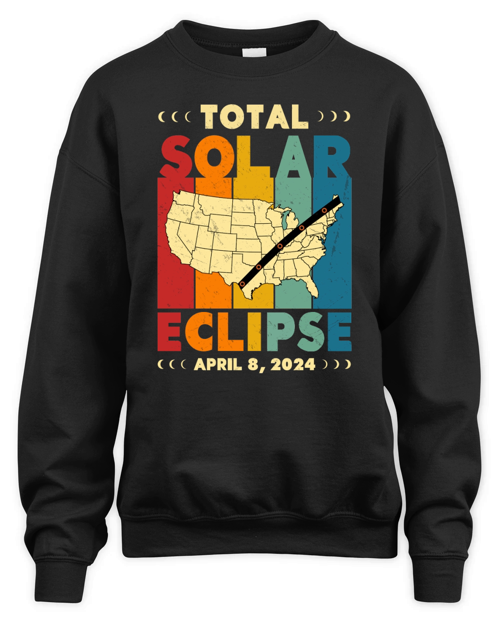 Vintage Total Solar Eclipse 2024 USA Map Unisex Premium Crewneck Sweatshirt