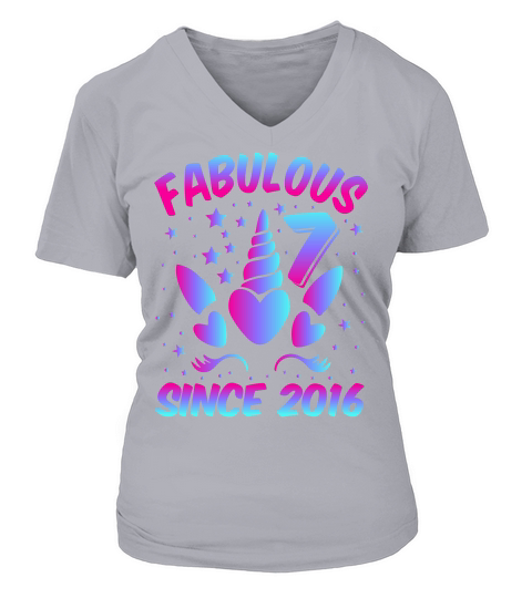 Fabulous 7 Since 2016 Unicorn Birthday T Shirt Design (1) V-neck T-Shirt Woman