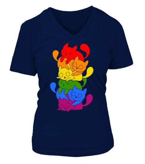 LGBT Color Cat Lesbian Gay LGBTQ Pride Transgender V-neck T-Shirt Woman