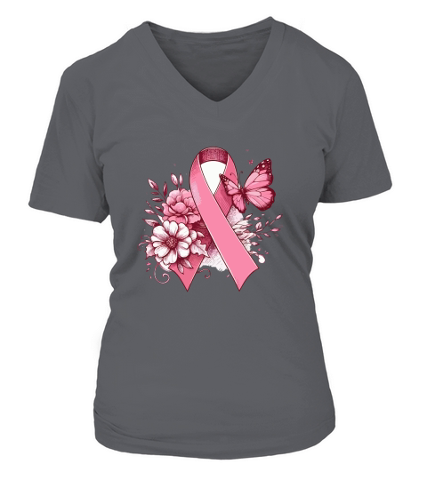 pink ribbon 02 V-neck T-Shirt Woman