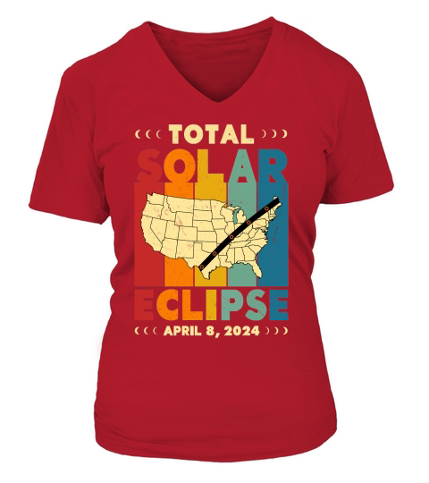 Vintage Total Solar Eclipse 2024 USA Map V-neck T-Shirt Woman