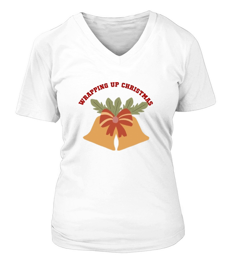 Wrapping Up Christmas Golden bells striped bow V-neck T-Shirt Woman
