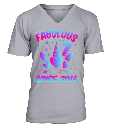 Fabulous 7 Since 2016 Unicorn Birthday T Shirt Design (1) V-Neck T-shirt