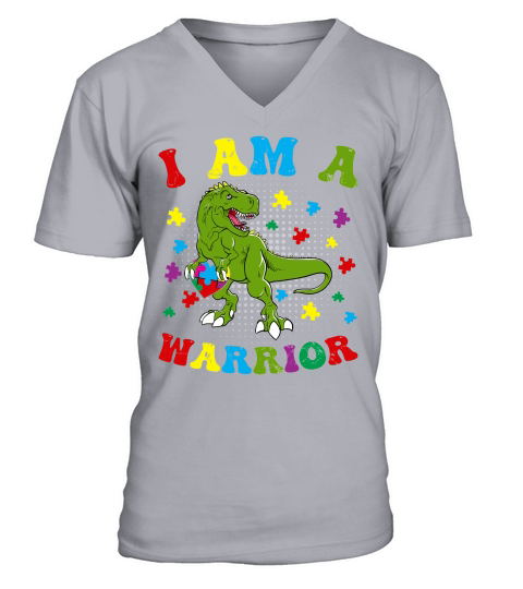 I Am a Warrior T Rex Dinosaur Autism A warrior V-Neck T-shirt