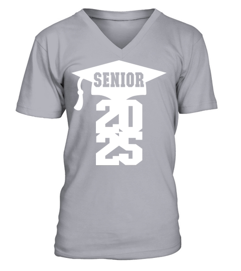 Senior 2025 with cap vertical white V-Neck T-shirt