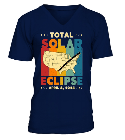 Vintage Total Solar Eclipse 2024 USA Map V-Neck T-shirt