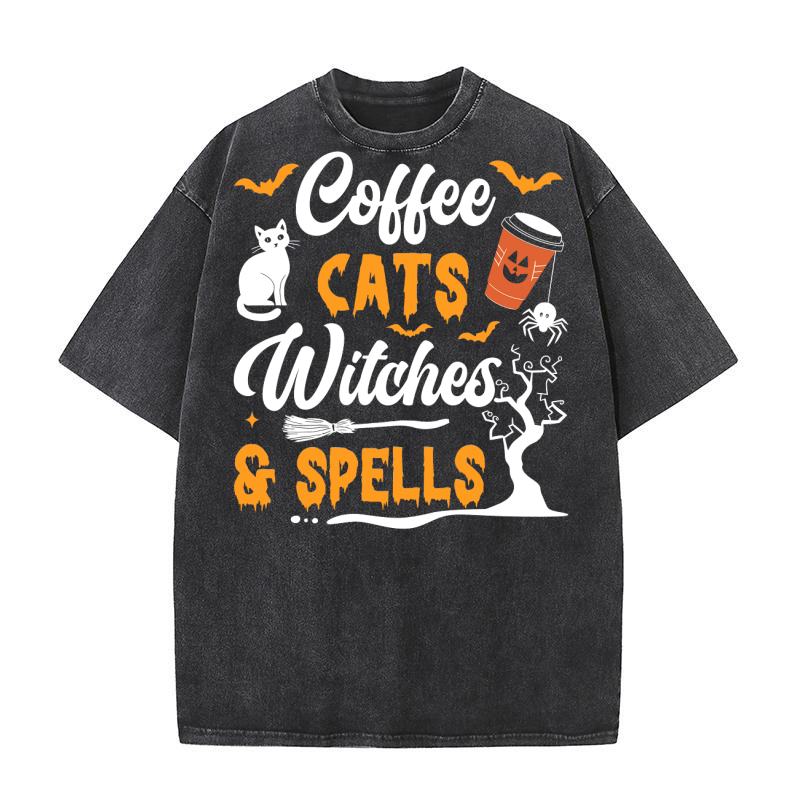 226. coffee cats witches & spells Washed T-Shirt
