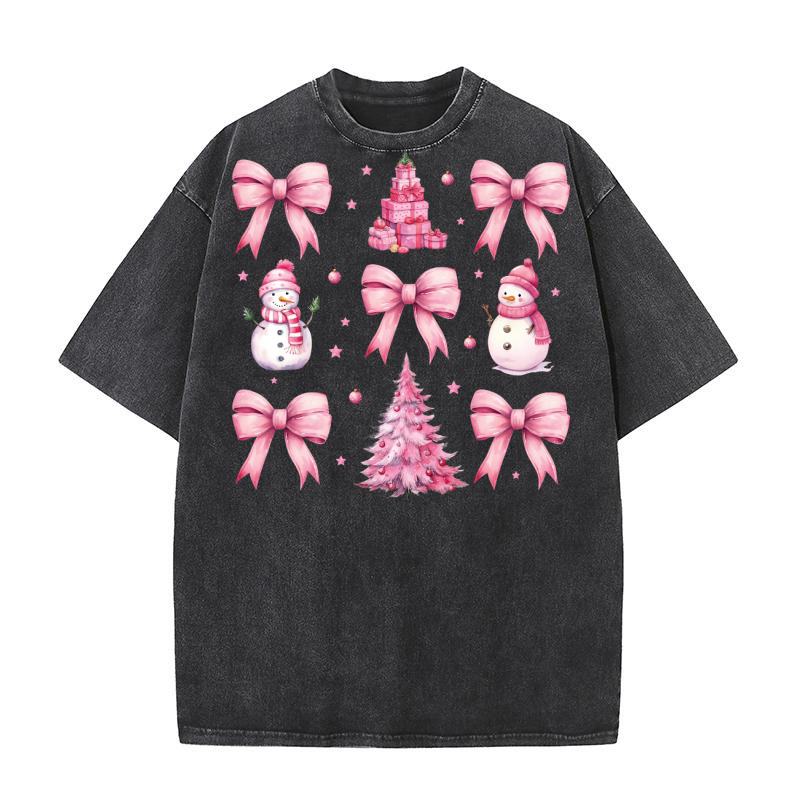 CoquetteChristmasBow Pink Washed T-Shirt