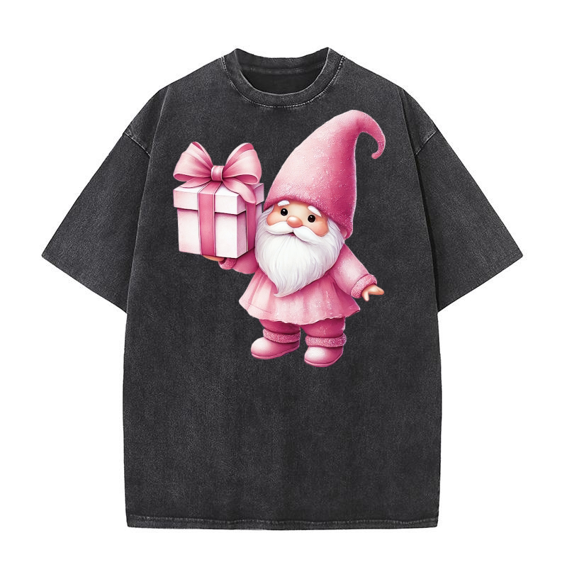 Cute Pink Christmas Coquette Gnome 02 Washed T-Shirt