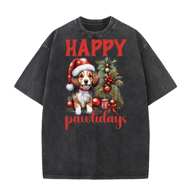 Happy pawlidays Dog 8 Washed T-Shirt