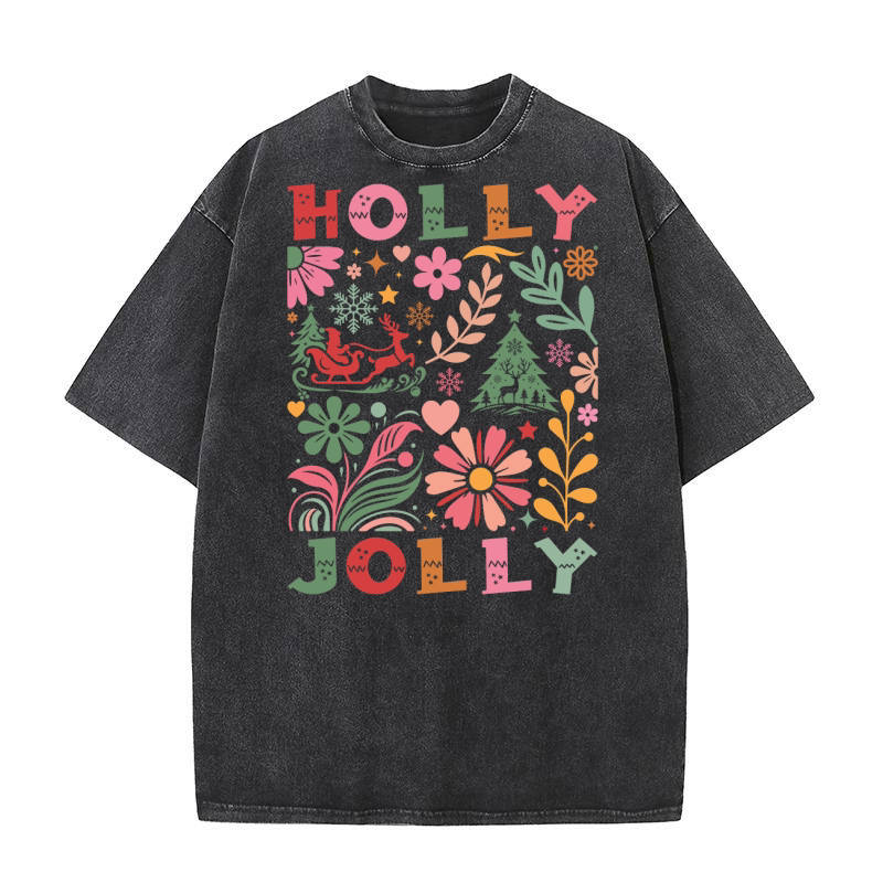 Holly Jolly  Boho Flowers  (1) Washed T-Shirt