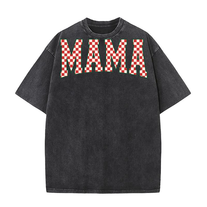 MamaChristmasCheckered Washed T-Shirt