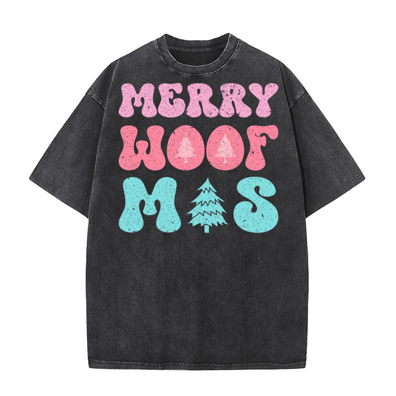 Merry Woofmas Distressed Washed T-Shirt