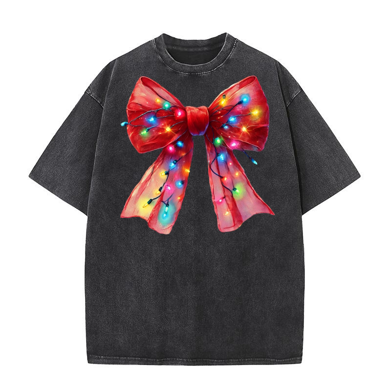 Red Bow Fairy Lights Washed T-Shirt
