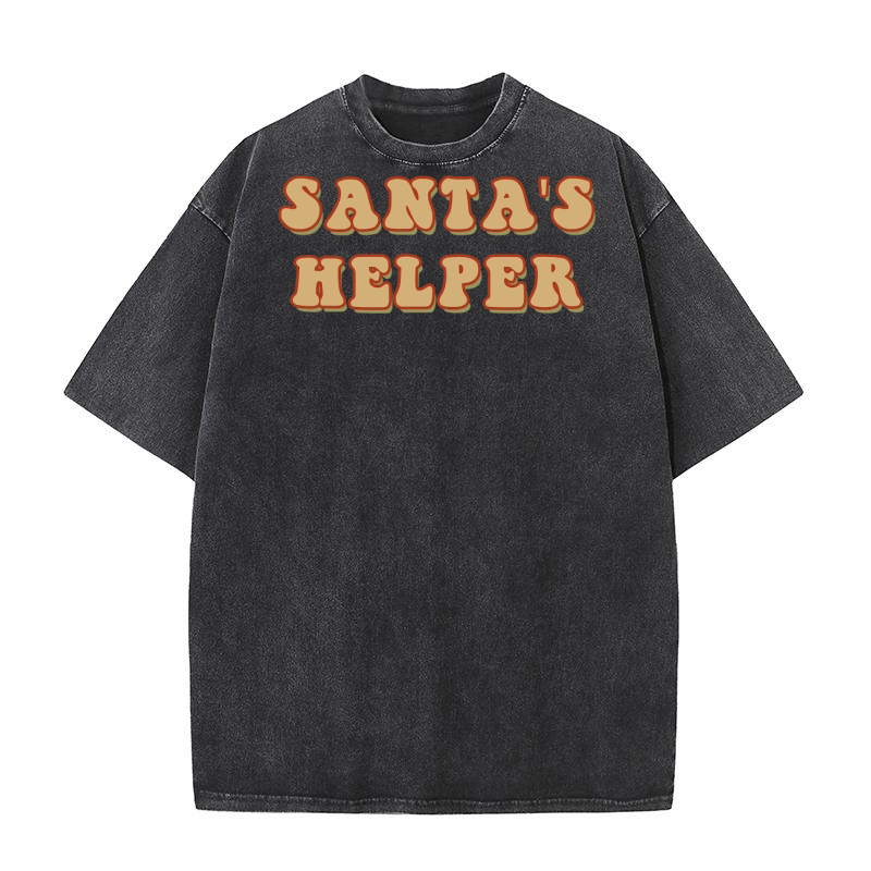 Santas Helper Retro Brown Washed T-Shirt
