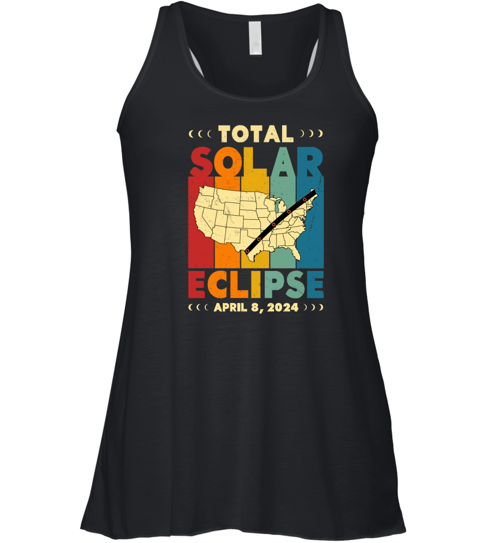 Vintage Total Solar Eclipse 2024 USA Map Women's Flowy Tank Top