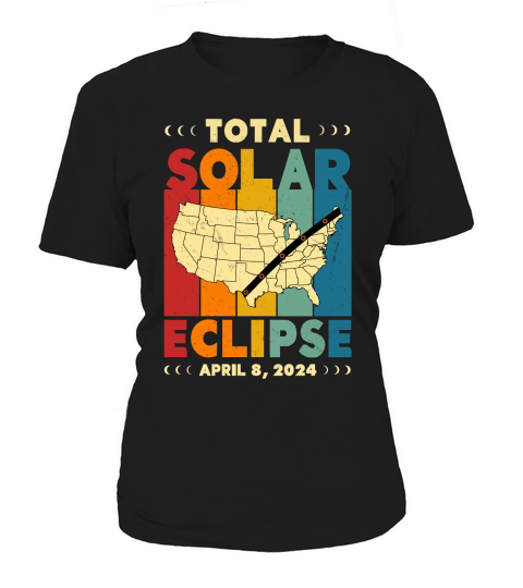Vintage Total Solar Eclipse 2024 USA Map Women's T-Shirt