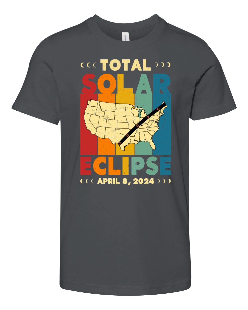 Vintage Total Solar Eclipse 2024 USA Map Youth Unisex Jersey Tee