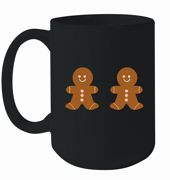 Big Smile Pink Buttons Brown Body Gingerbread (4) Double Ceramic Mug