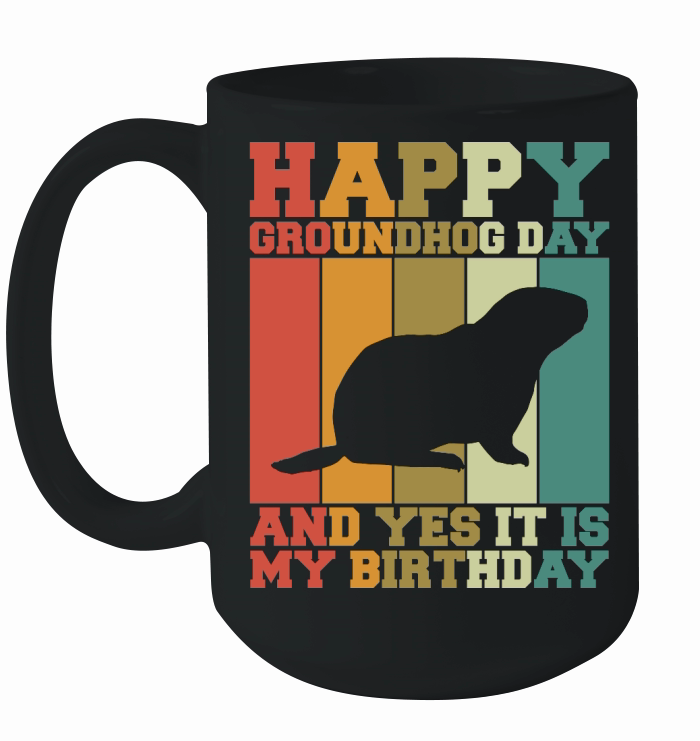 Happy Groundhog Day Birthday on 2nd February Retro Vintage T Shirt Ceramic Mug