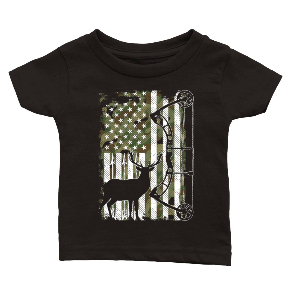 Bow Hunting Deer Hunter Camo American Flag for Men Classic Baby Crewneck T-shirt