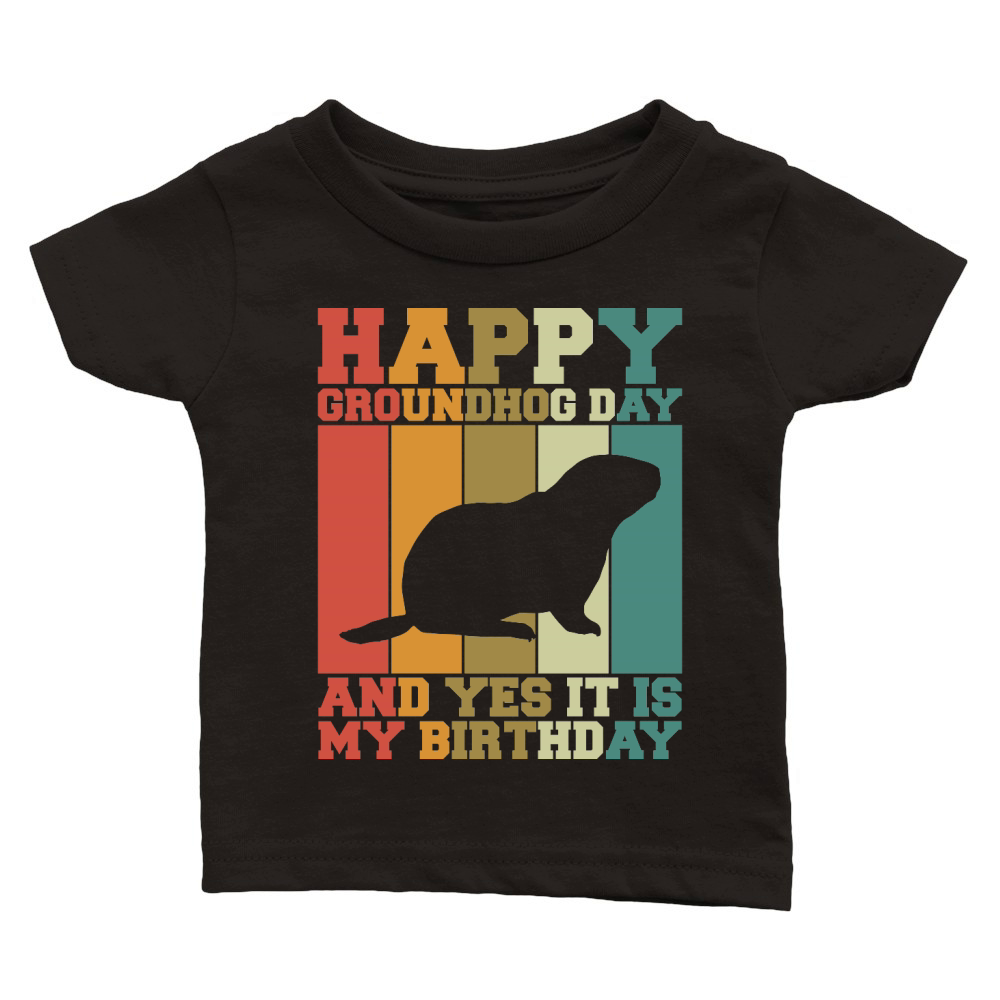 Happy Groundhog Day Birthday on 2nd February Retro Vintage T Shirt Classic Baby Crewneck T-shirt