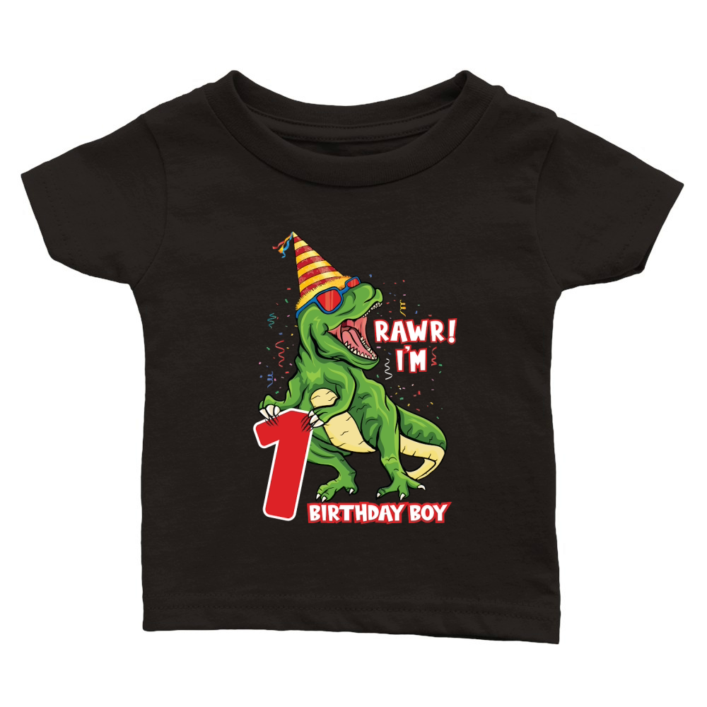 T rex Dinosaur Birthday 1st Classic Baby Crewneck T-shirt