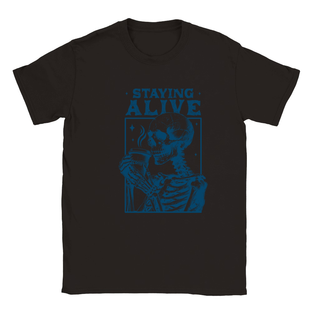 Staying Alive Skeleton Coffee L Blue Classic Kids Crewneck T-shirt