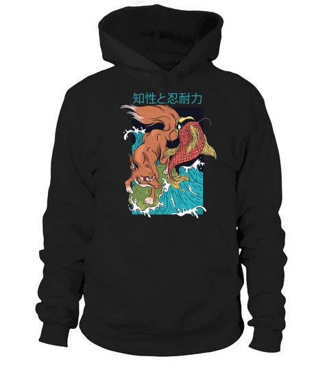 Vintage Japanese Fox and Fish Hoodie Unisex