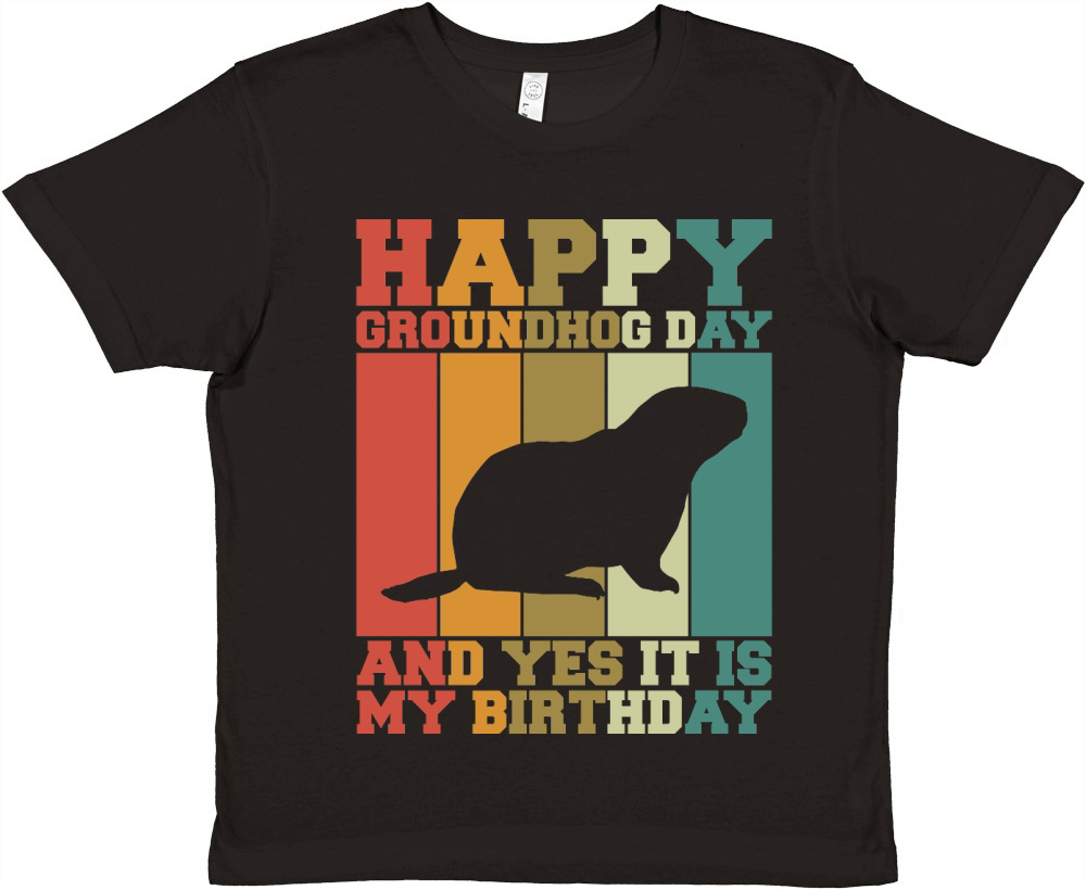 Happy Groundhog Day Birthday on 2nd February Retro Vintage T Shirt Premium Kids Crewneck T-shirt
