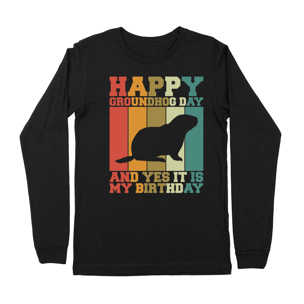 Happy Groundhog Day Birthday on 2nd February Retro Vintage T Shirt Premium Long Sleeve