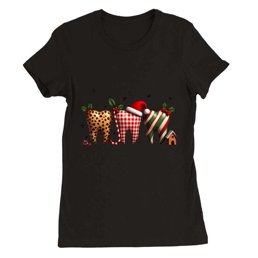 Christmas Teeth with Santa Hat and Candy Premium Womens Crewneck T-shirt
