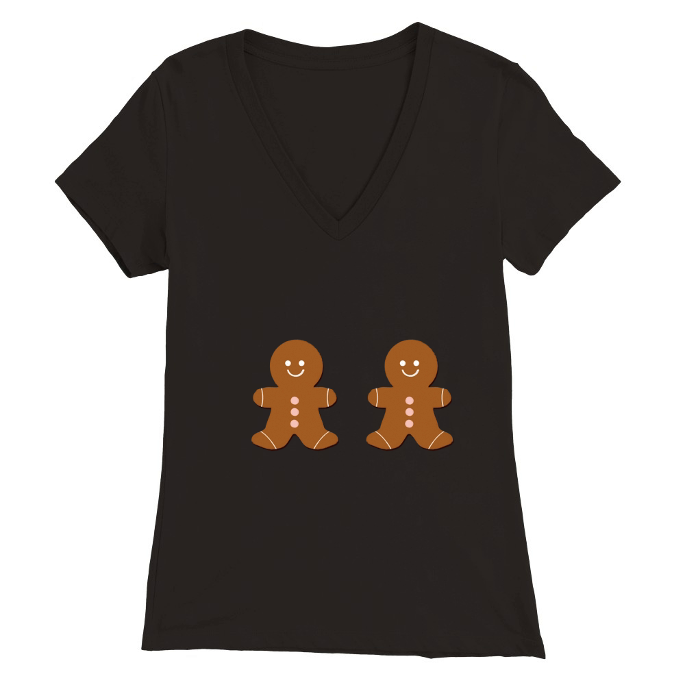 Big Smile Pink Buttons Brown Body Gingerbread (4) Double Premium Womens V-Neck T-shirt