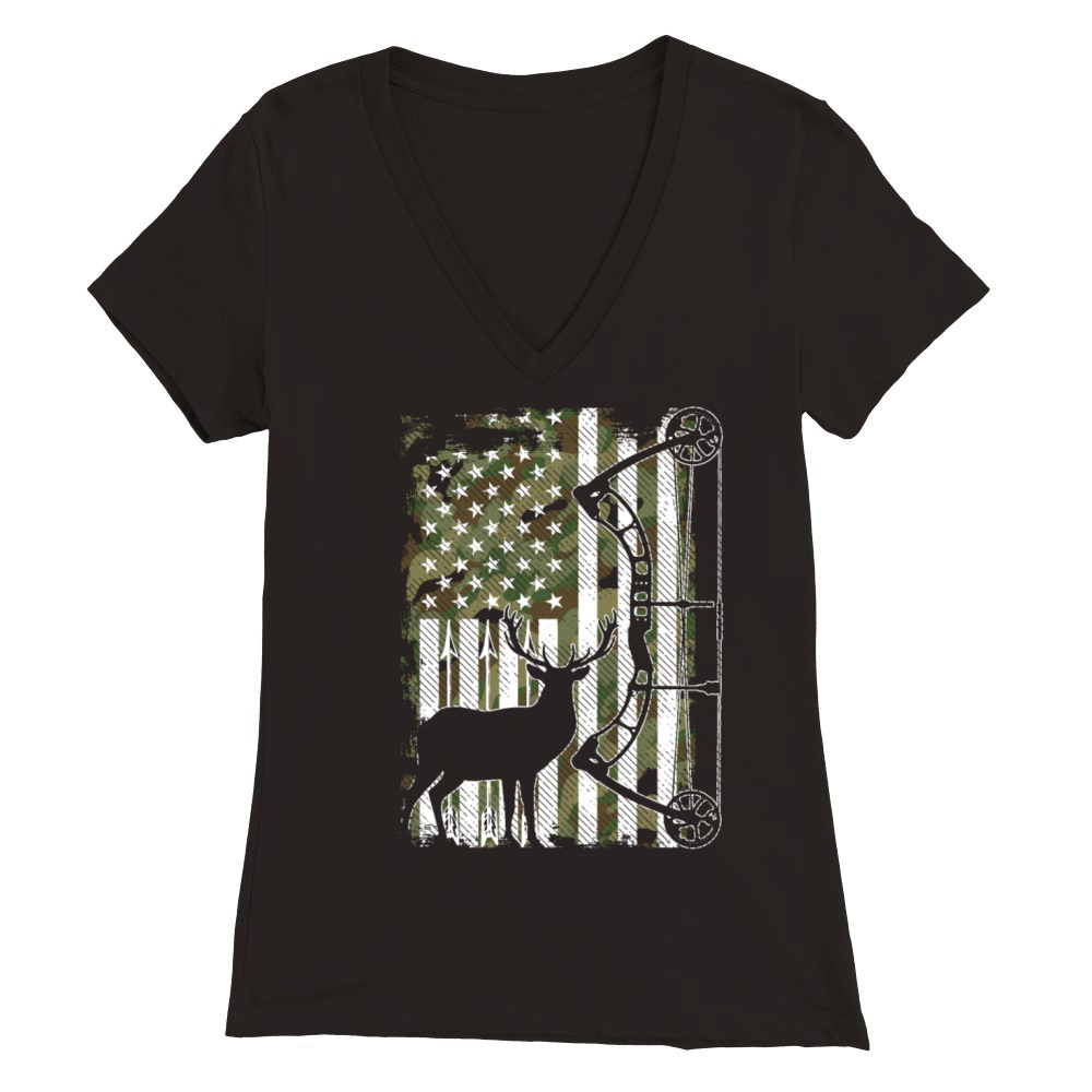 Bow Hunting Deer Hunter Camo American Flag for Men Premium Womens V-Neck T-shirt