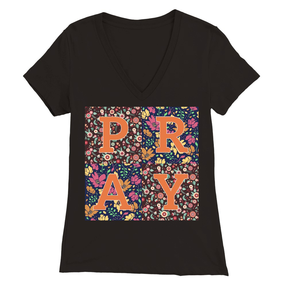 Floral Patchwork Pray Premium Womens V-Neck T-shirt
