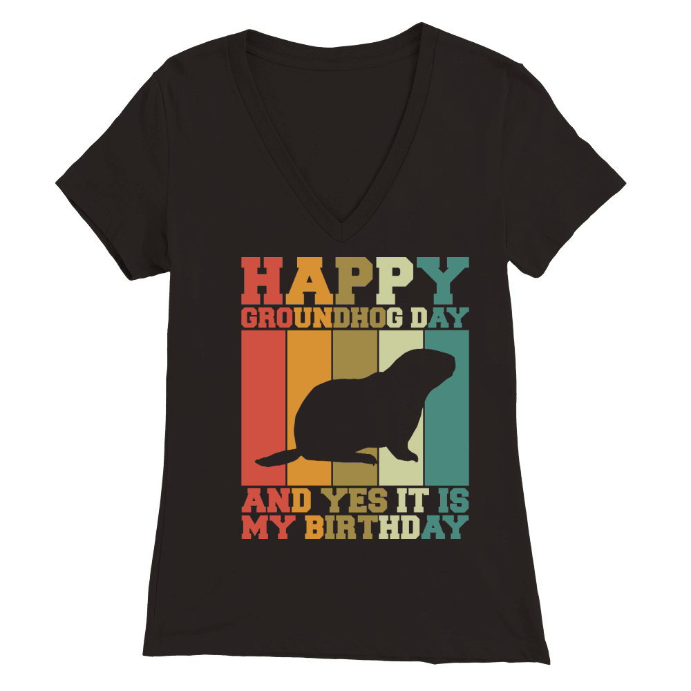 Happy Groundhog Day Birthday on 2nd February Retro Vintage T Shirt Premium Womens V-Neck T-shirt