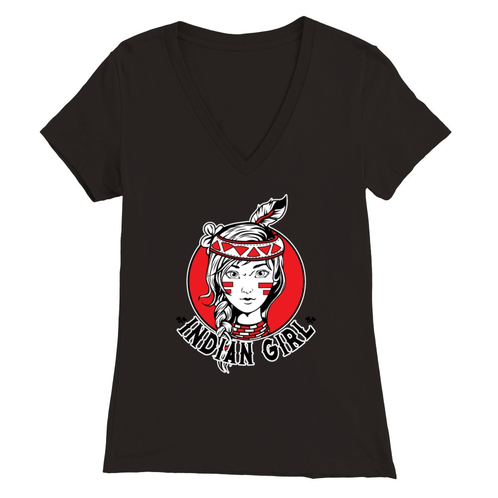 Indian Girl Warrior Skull Is Ready For Battle Premium Womens V-Neck T-shirt