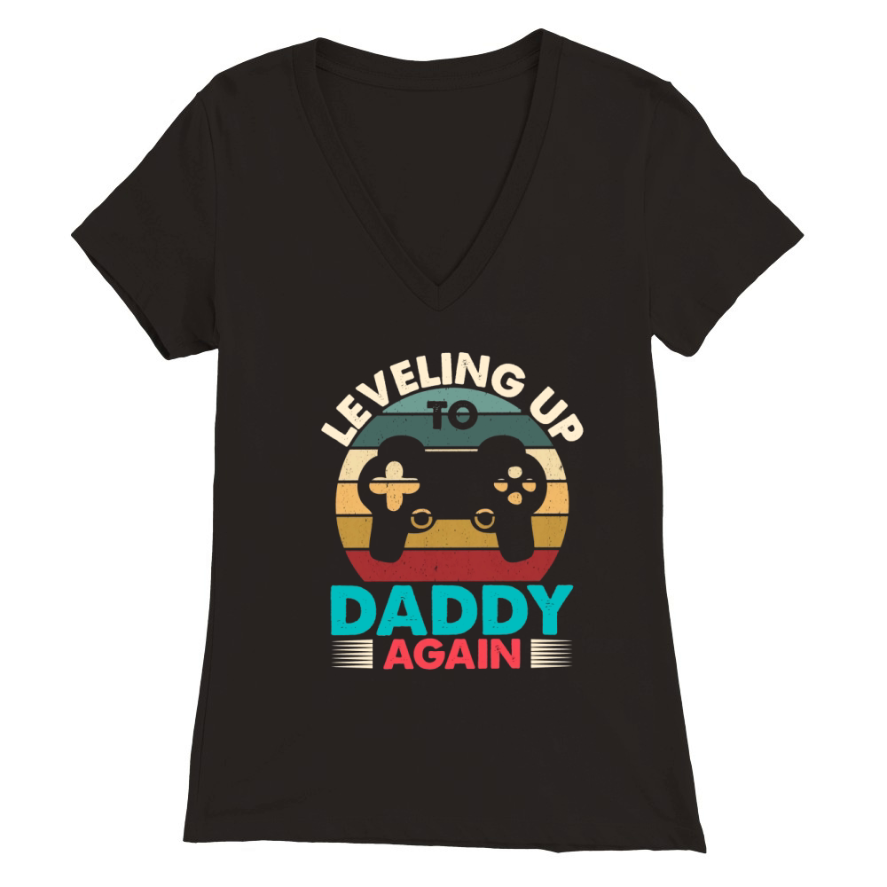 Leveling Up To Daddy Again Retro Vintage Dad Again Premium Womens V-Neck T-shirt