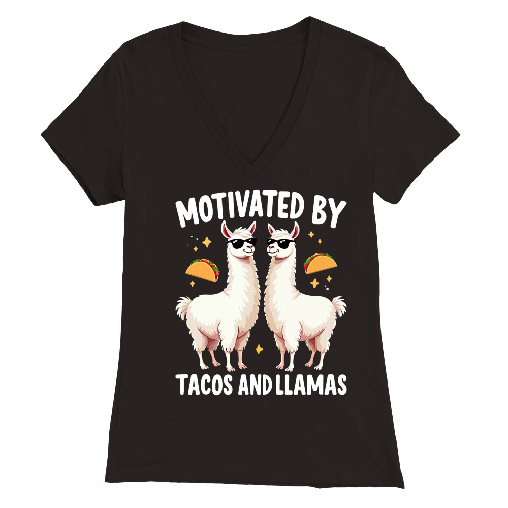 Motivated by tacos and llamas Premium Womens V-Neck T-shirt