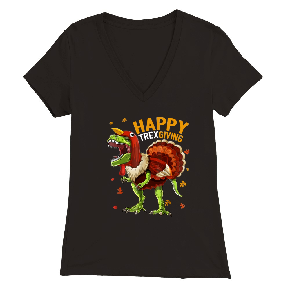 T-Rex Dinosaur Turkey thanksgiving ugly Premium Womens V-Neck T-shirt