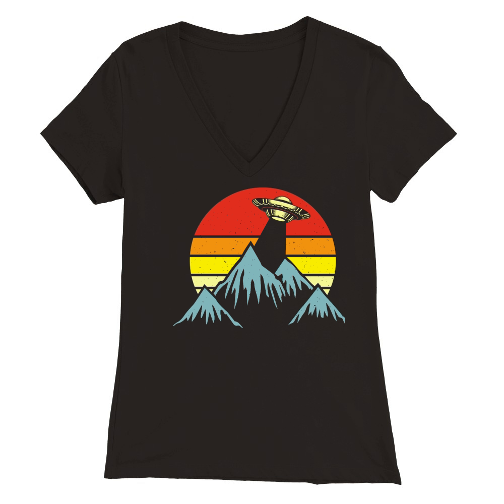 Vintage UFO Alien mountain Premium Womens V-Neck T-shirt