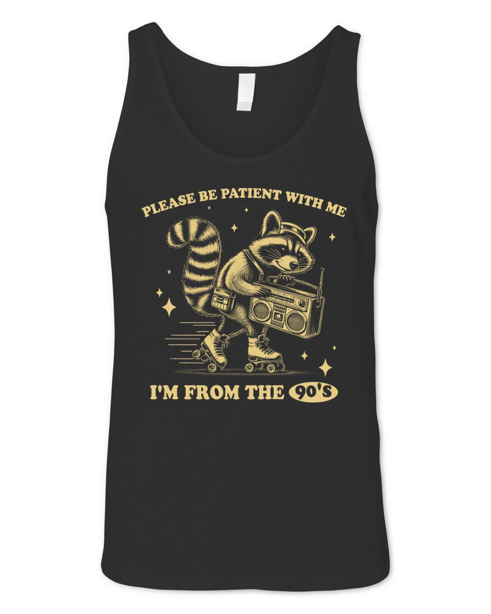 Raccoon 90s Roller Skate Vintage Radio D Retro Yellow Unisex Jersey Tank