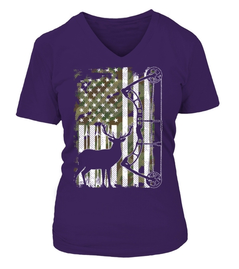 Bow Hunting Deer Hunter Camo American Flag for Men V-neck T-Shirt Woman