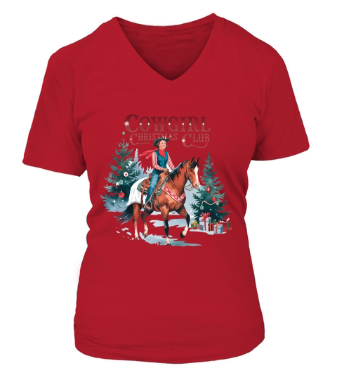 Cowgirl Christmas Club Vintage Christmas 02 V-neck T-Shirt Woman