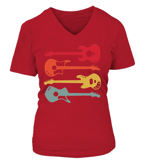 Guitar Retro V-neck T-Shirt Woman